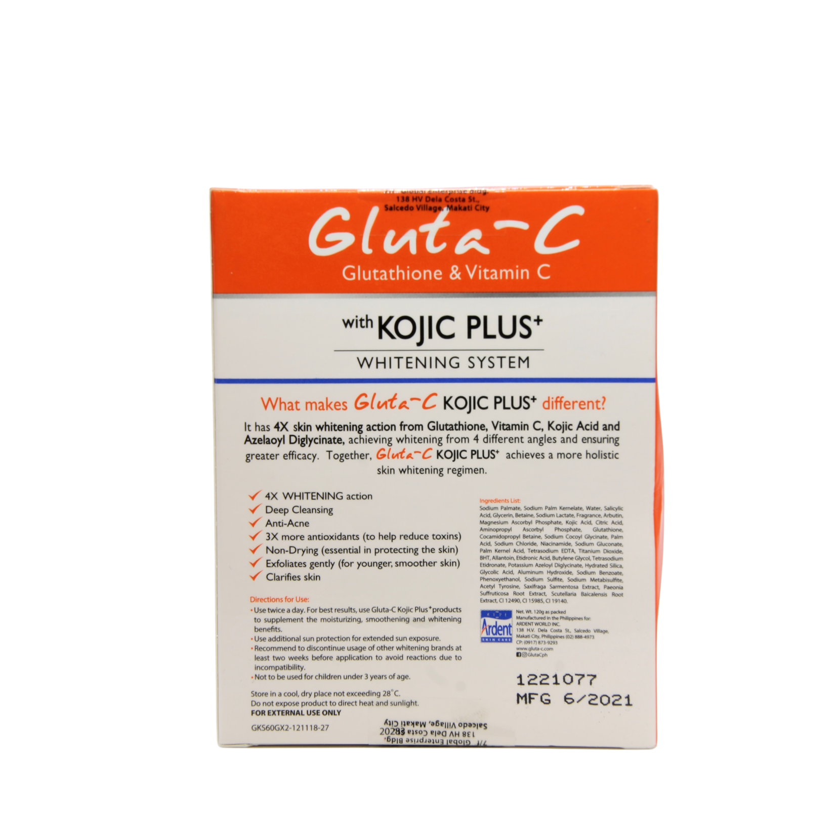 Gluta-C, voor een lichte, stralende en zachte huid! Gluta C Savon Visage & Corps avec Kojic Plus, Glutathion & Vitamine C 2 x 60 grammes