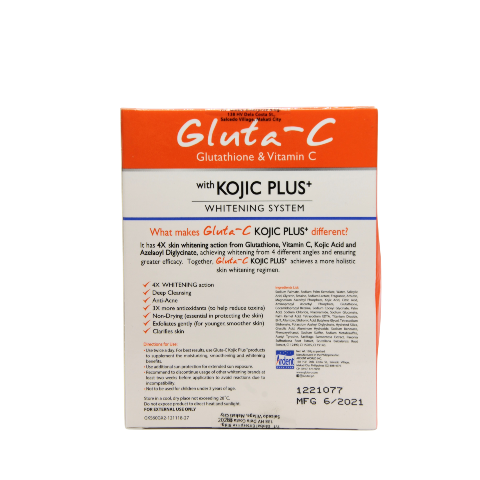 Gluta-C, voor een lichte, stralende en zachte huid! Savon éclaircissant et éclaircissant Gluta-C Kojic Plus – 2 x 60 g – Savon éclaircissant pour la peau – Pour le visage et le corps – Peau uniforme – Élimine les taches pigmentaires