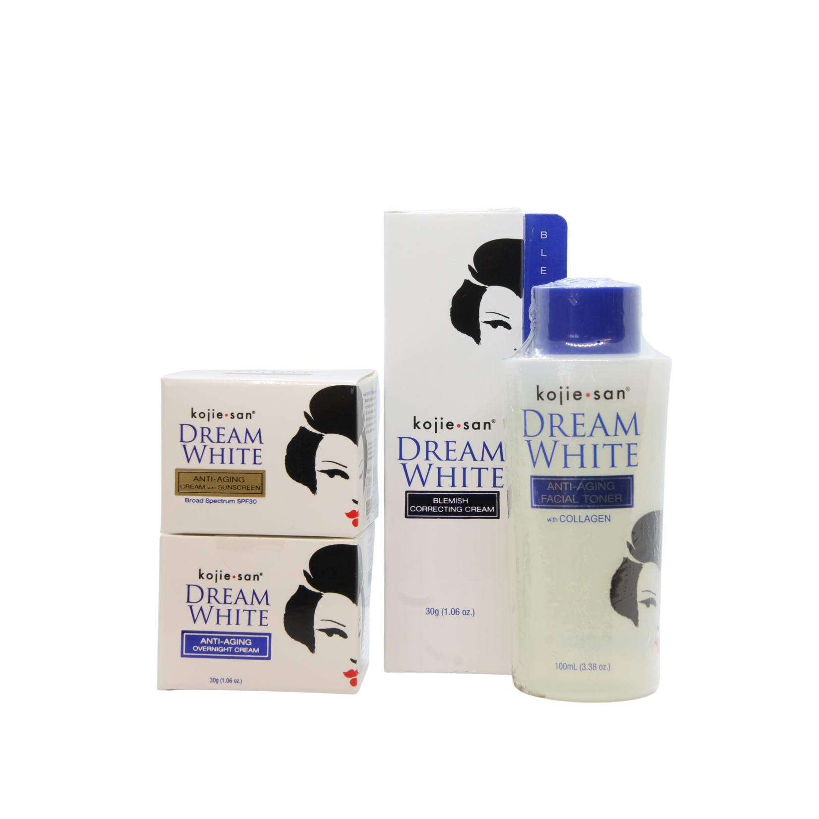 Kojie San, nummer één in anti-pigment producten! Pack économique Kojie San Dream White – Crème de jour, crème de nuit, tonique et crème anti-imperfections – Soin du visage anti-âge et éclaircissant – Anti-taches pigmentaires – Élimine les taches brunes – Unifie le teint – Hydrate et nourrit