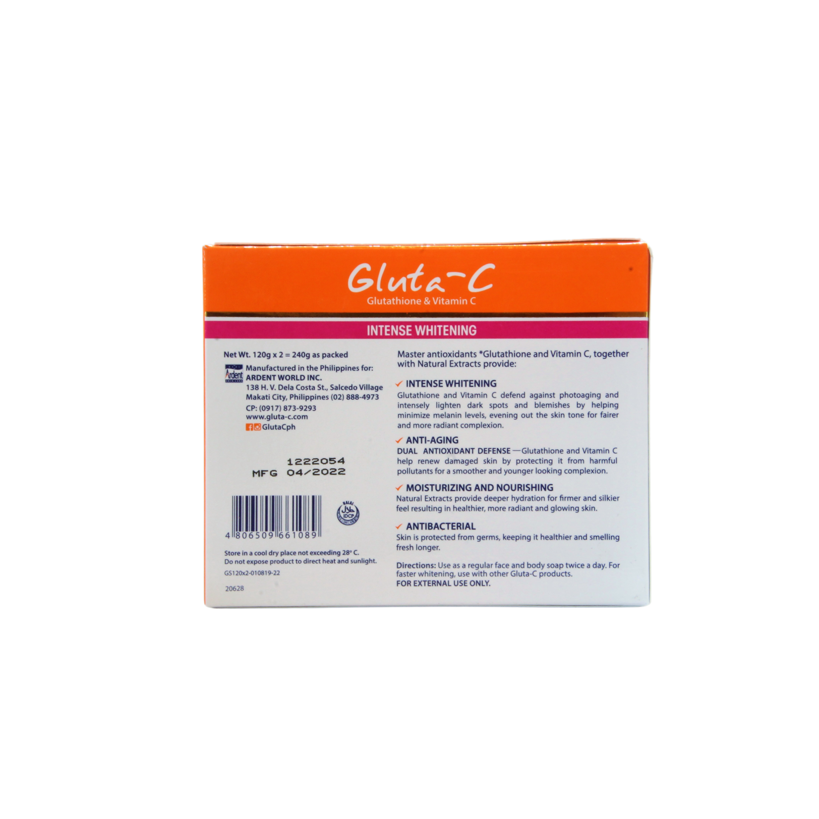 Gluta-C, voor een lichte, stralende en zachte huid! Savon Blanchissant Intense Gluta-C 2 x 120 grammes