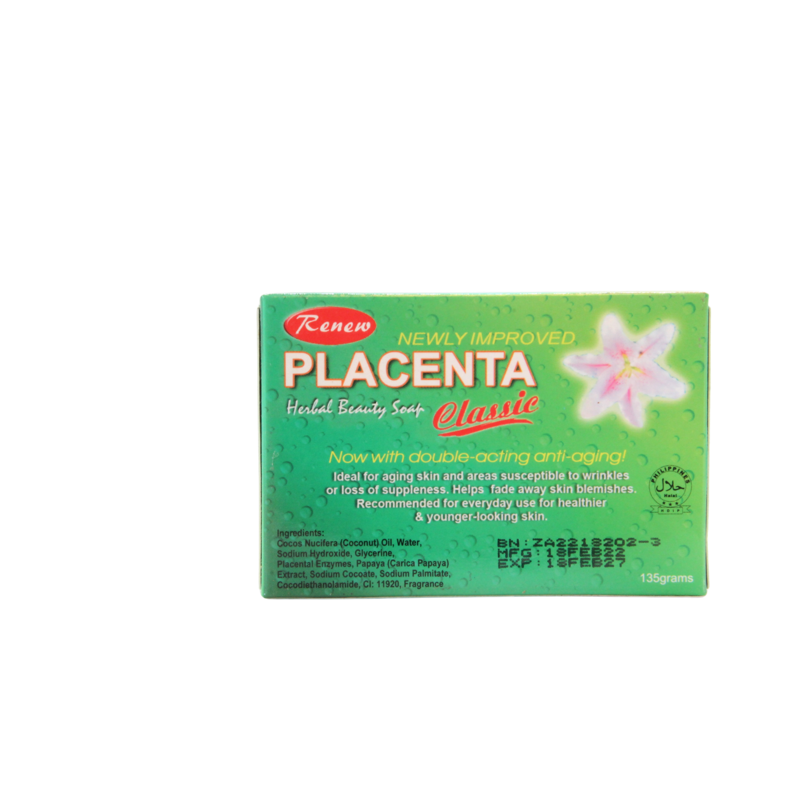 Renew, Vernieuwt en verfrist! Renew Placenta Classic Skin Lightening en Anti-aging  Zeep  135 gr
