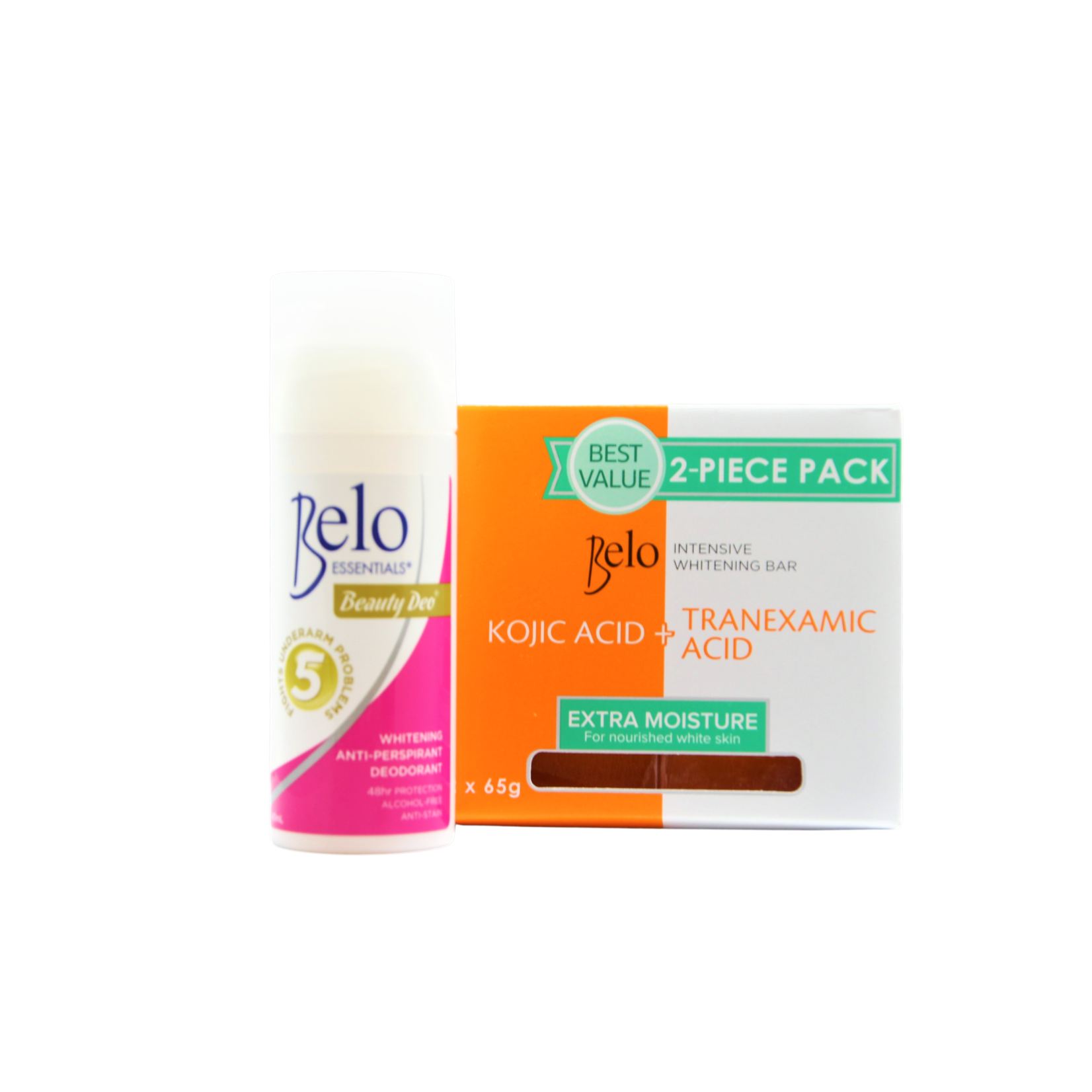 Belo, Vakkundig samengesteld om jouw unieke schoonheid te laten zien! Belo Voordeelpakket Vocht inbrengende zeep  2 x 65 gram & Beauty Deodorant