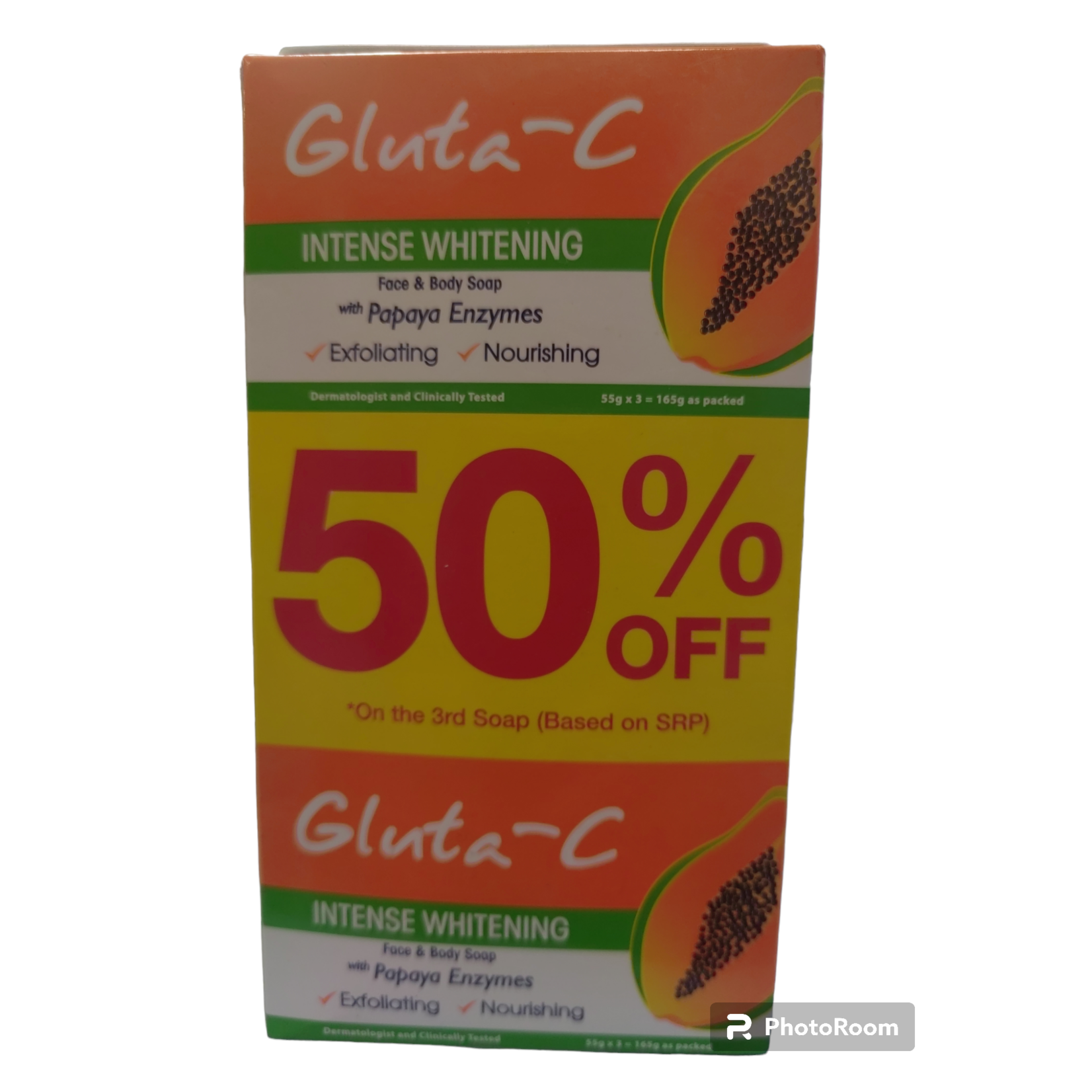 Gluta-C, voor een lichte, stralende en zachte huid! Gluta-C skin intense whitening papaya soap, 3 x 55 grams