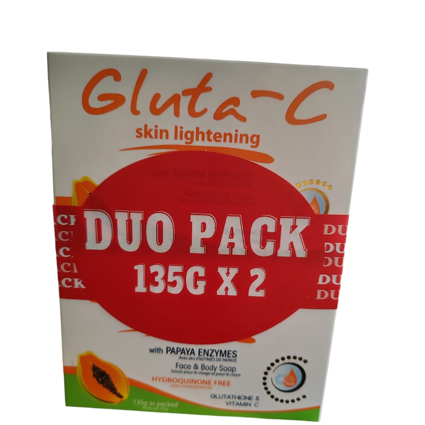 Gluta-C, voor een lichte, stralende en zachte huid! Savon à la papaye éclaircissant pour la peau au glutamate C, pack duo de 270 grammes