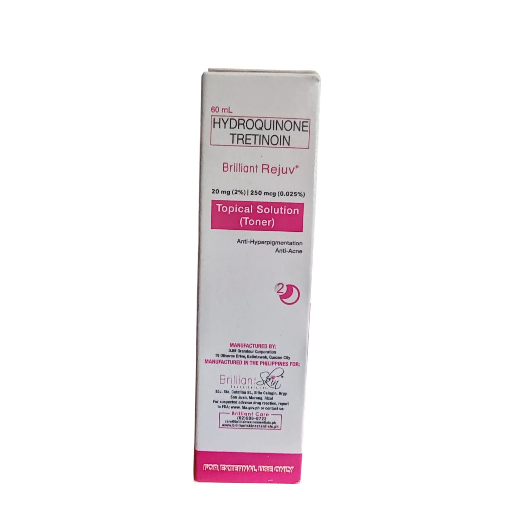 brilliant Brilliant Rejuv Topical Solution with Hydroquinone & Tretinoin – Toner 60ml – Skin Lightening Face Care – Against Pigmentation – Dark Spot Remover – Even Skin Tone – Whitening & Anti-Aging