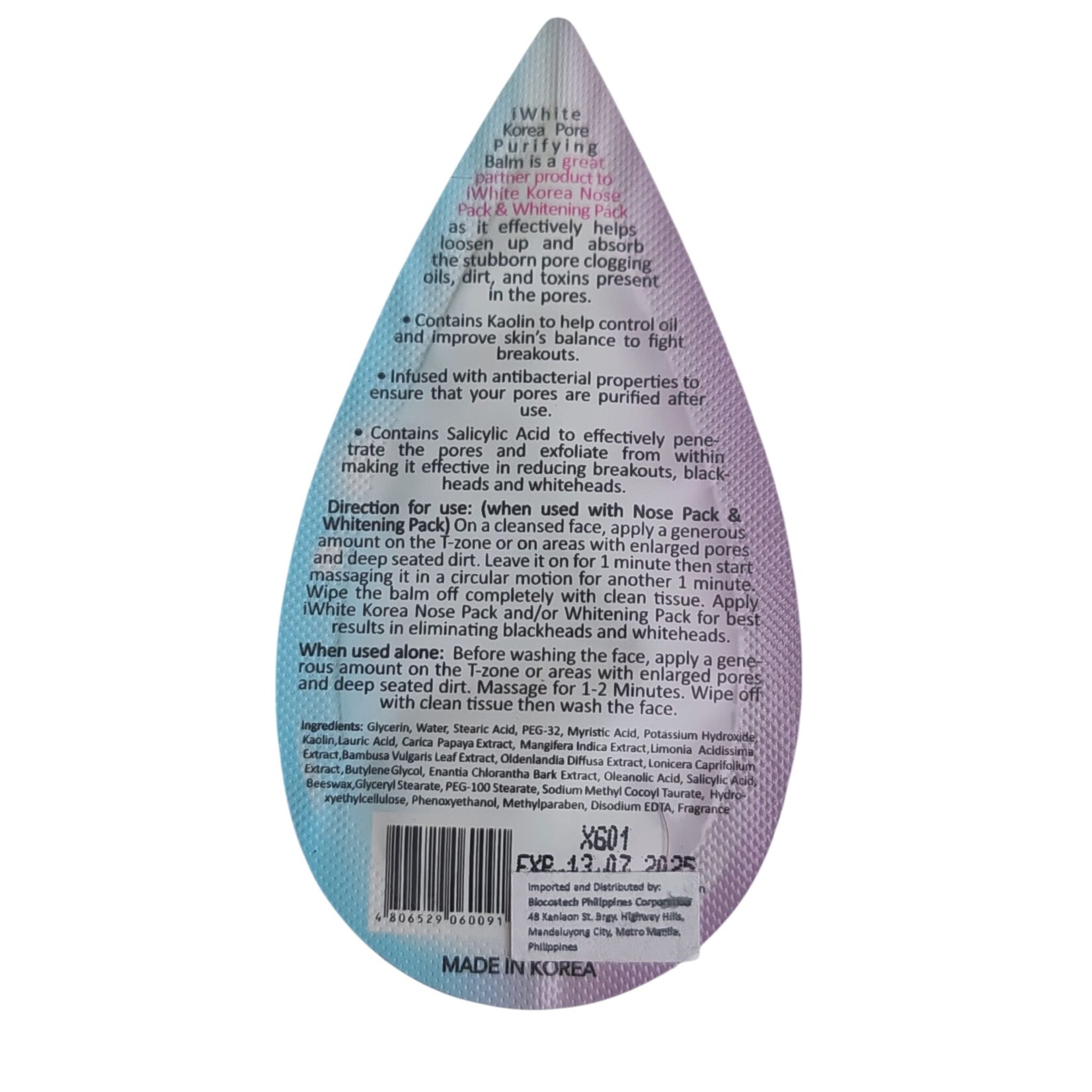 White Korea Baume purifiant coréen pour les pores – Baume nettoyant blanchissant – Contre les impuretés et les points noirs – Purifie et affine les pores – Peau lisse et éclatante – Hydratant et nourrissant – Soin du visage
