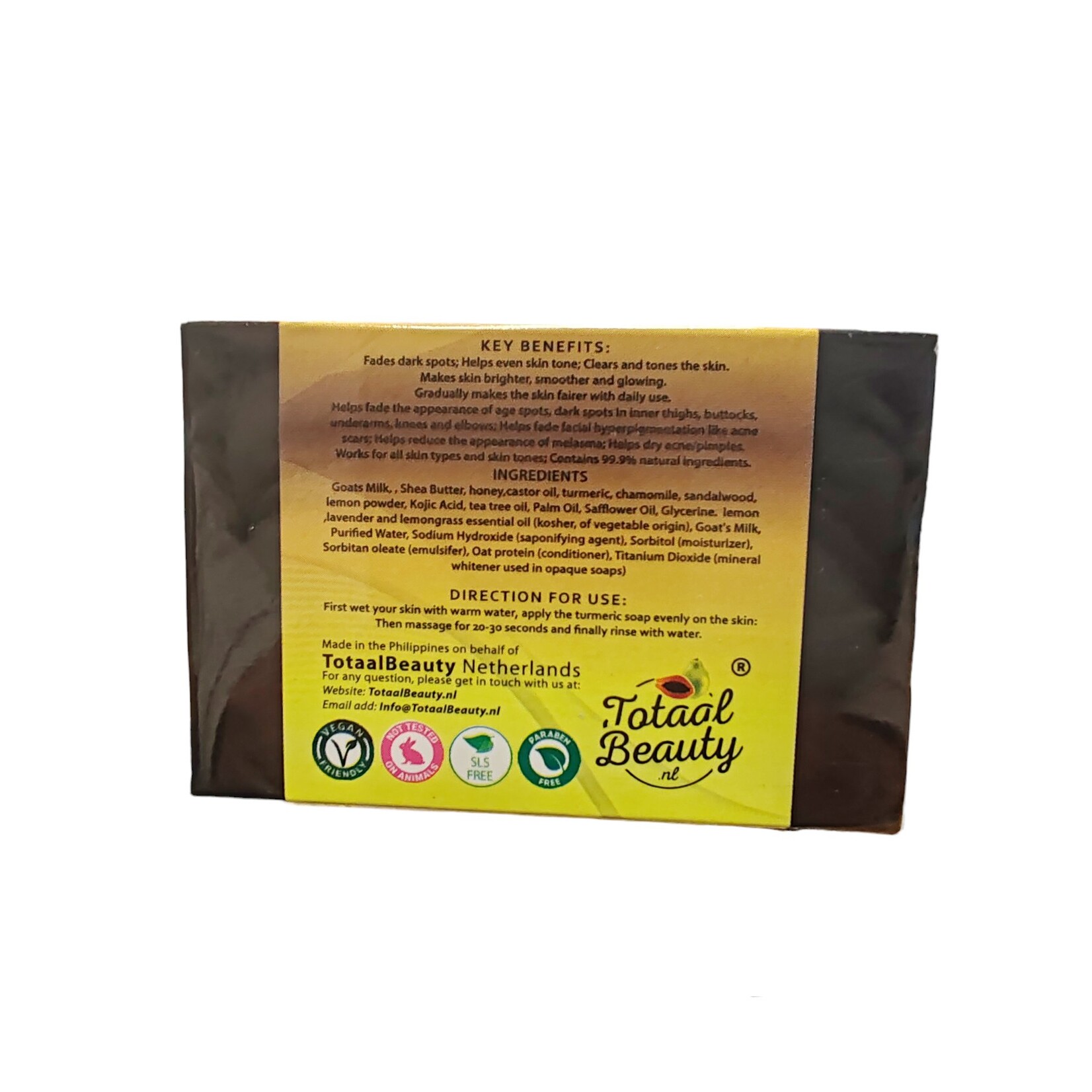 TotaalBeauty, de heerlijkste zepen van Top kwaliteit! TotaalBeauty®  Kurkuma Zeep 100% 2 Stuks - Turmeric soap - Pigmentvlekken Verwijderen - Kojic Acid Soap - Darkspot Remover - Anti Acne - 100% Natuurlijke Ingrediënten - Gezichtsreiniging - Body wash - Handzeep - Douchezeep
