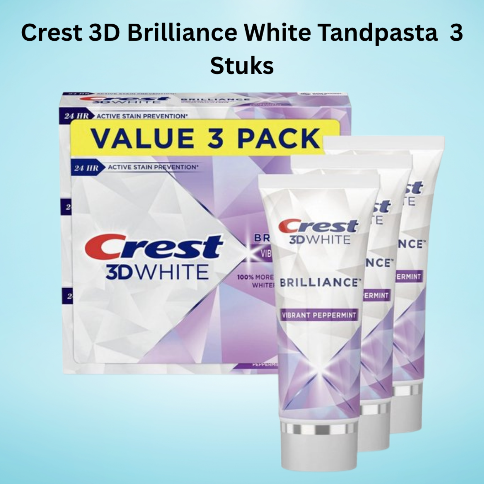 Crest, de nummer één pasta voor de gezondste prachtige lach! Crest 3D White Brilliance Tandpasta – 3 x 121g – Whitening Tandpasta – Wittere Tanden – Verwijdert Vlekken – Anti Cariës – Frisse Adem – Geavanceerde Mondverzorging – Tandpasta Tegen Gele Tanden
