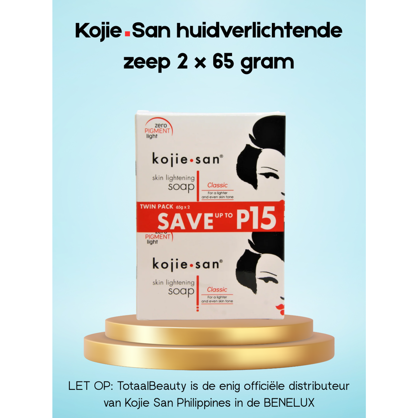 Kojie San, nummer één in anti-pigment producten! Savon éclaircissant Kojie San – 2 x 65 g – Anti-taches pigmentaires – Élimine les taches brunes – Peau uniforme – Savon blanchissant – Acide kojique – Nettoyant visage et corps – Anti-acné