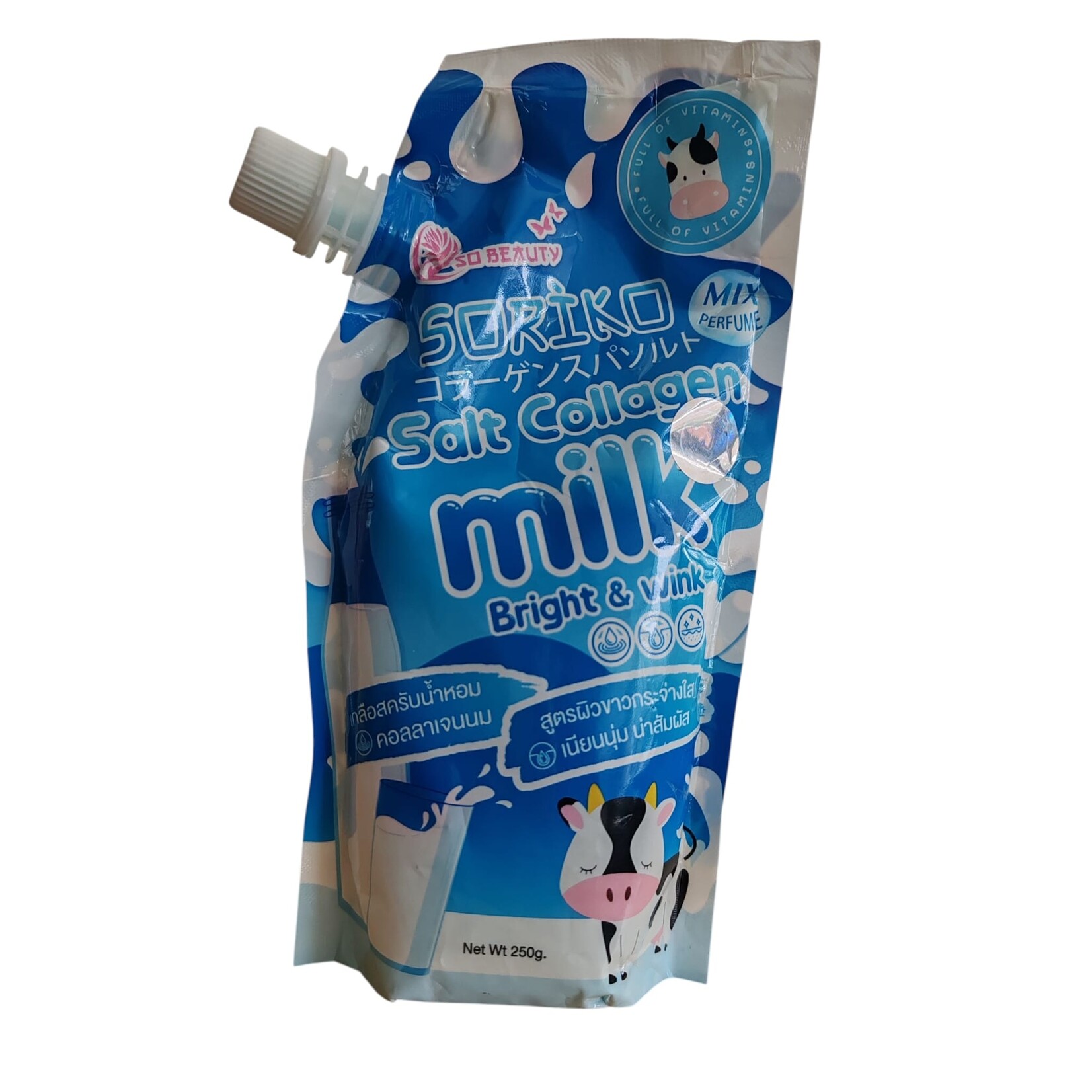 totaal beauty Soriko Salt Collagen Milk Scrub – 250g – Skin Lightening Body Scrub – Tegen Pigmentvlekken – Donkere Vlekken Verwijderaar – Egale Huid – Whitening & Exfoliërend – Hydraterend & Verzorgend