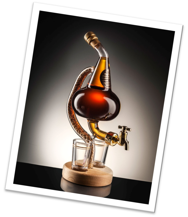 Stylish Whisky Pot Still Refillable Rum / Whisky Decanter with Tap & 2 Glasses (350ml)