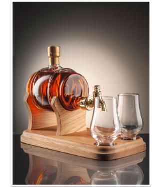 Stylish Whisky Rum / Whisky Barrel Glass Refillable Decanter & 2 glasses (350ml)