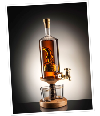 Stylish Whisky Whisky Decanter with Barley Tap Refillable & 2 Whisky Glasses (350ml)