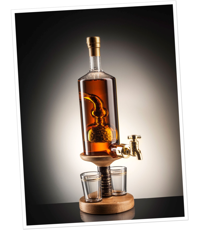 Stylish Whisky Whisky Decanter with Barley Tap Refillable & 2 Whisky Glasses (350ml)
