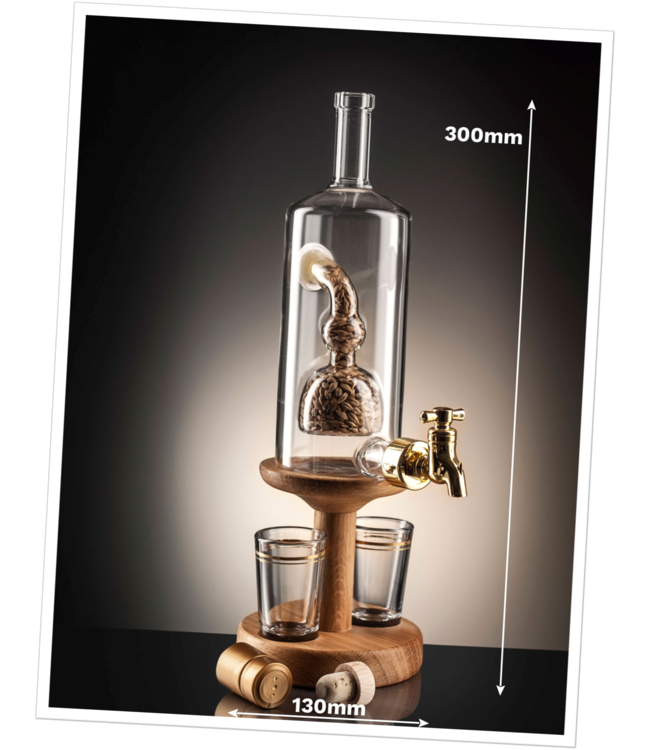 Whisky Decanter met Barley Tap navulbaar & 2 Whisky Glazen (350ml)