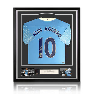 Sergio Aguero gesigneerd Manchester City shirt 2020-21 - ingelijst