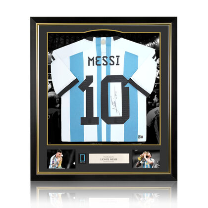 Lionel Messi gesigneerd Argentinië shirt WK 2022 - ingelijst