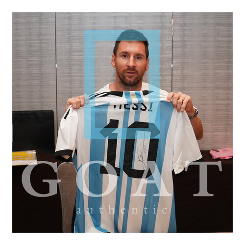 Lionel Messi gesigneerd Argentinië shirt WK 2022 - ingelijst