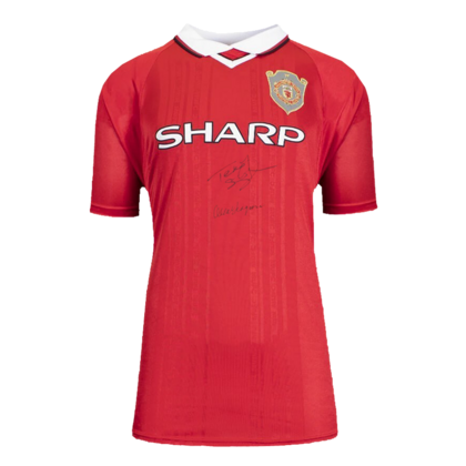 Ferguson en Sheringham gesigneerd Manchester United shirt 1999