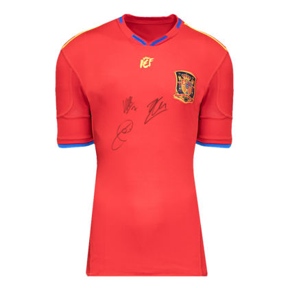 Xabi Alonso, Xavi en David Villa gesigneerd Spanje shirt 2010