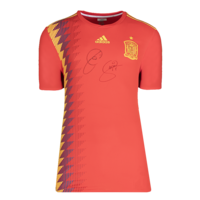 Icons Sergio Busquets en Xavi gesigneerd Spanje shirt 2018