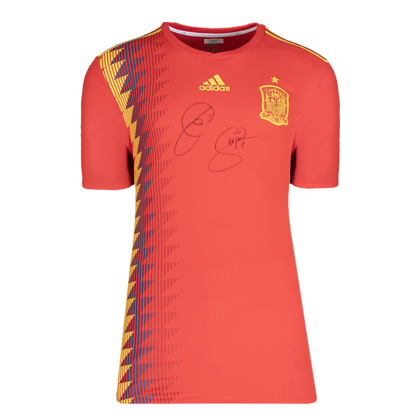 Sergio Busquets en Xavi gesigneerd Spanje shirt 2018
