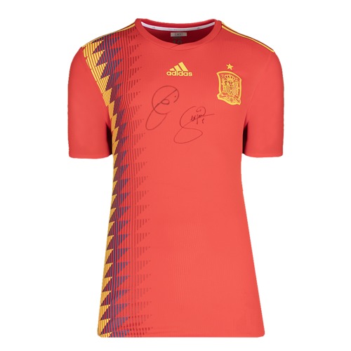Icons Sergio Busquets en Xavi gesigneerd Spanje shirt 2018