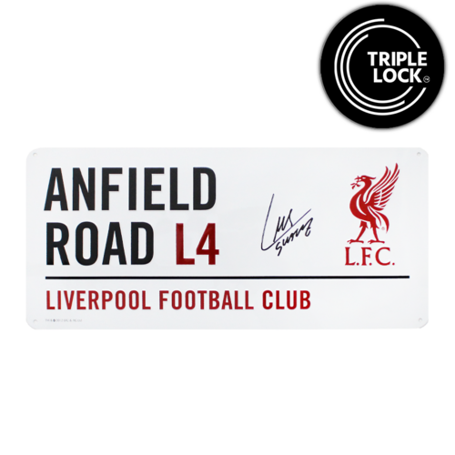 Icons Luis Suarez gesigneerd Liverpool FC straatnaambordje