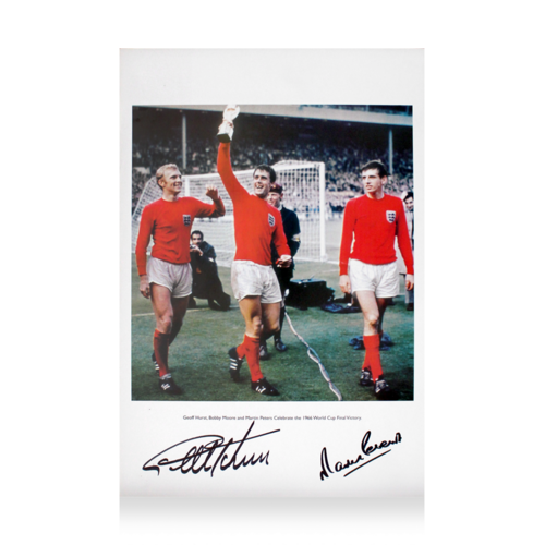 Icons Sir Geoff Hurst & Martin Peters gesigneerde Engeland foto