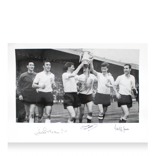 Icons Cliff Jones, Dave Mackay & Jimmy Greaves gesigneerde Tottenham Hotspur foto