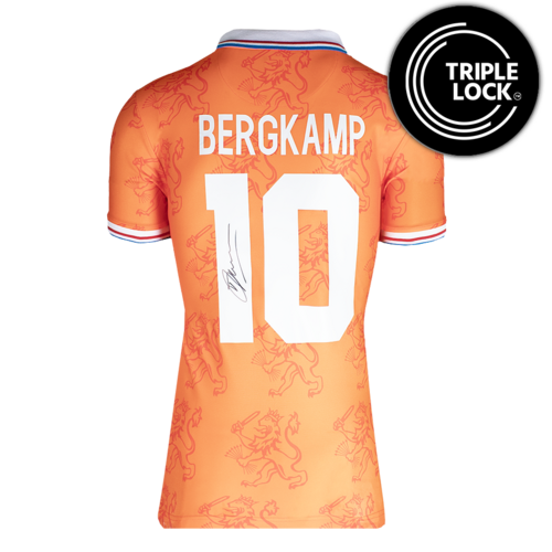 Icons Dennis Bergkamp gesigneerd Nederland retro shirt WK 1994