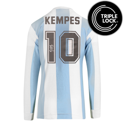 Mario Kempes gesigneerd Argentinië retro shirt WK 1978