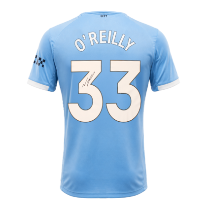 Nico O'Reilly gesigneerd Manchester City shirt 2025-26