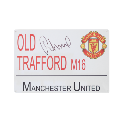 Gary Neville gesigneerd Manchester United straatnaambordje