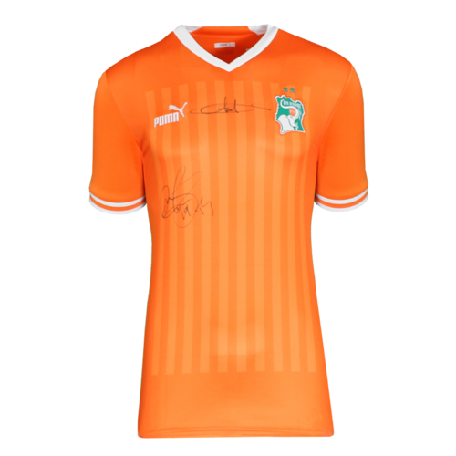 Icons Yaya Toure & Didier Drogba gesigneerd Ivoorkust shirt 2022-23