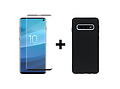 Selencia Gehard Glas Screenprotector + Color Backcover voor de Galaxy S10 - Zwart