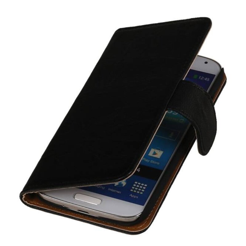 Gewaschenem Leder-Buch-Art-Fall für Sony Xperia T3 Schwarz