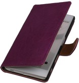 Washed Leather Bookstyle Case for Sony Xperia T3 Purple