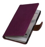 Washed Leather Bookstyle Case for Sony Xperia T3 Purple