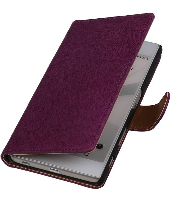 Washed Leather Bookstyle Case for Sony Xperia T3 Purple