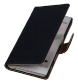 Washed Leather Bookstyle Case for Sony Xperia T3 Dark Blue