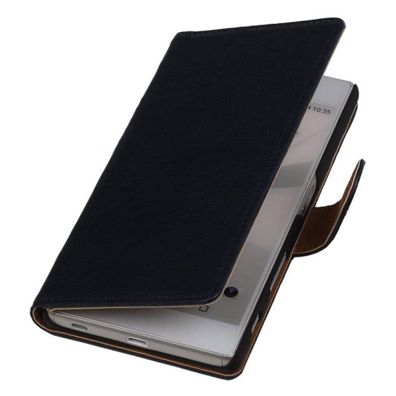 Washed Leather Bookstyle Case for Sony Xperia T3 Dark Blue