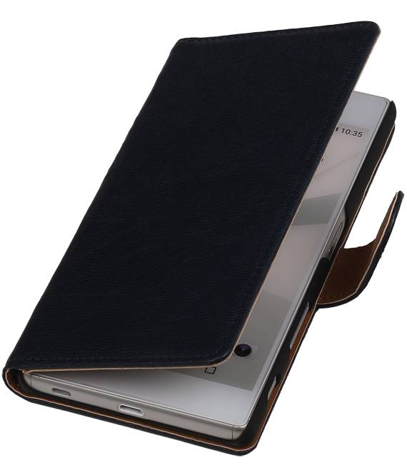 Washed Leather Bookstyle Case for Sony Xperia T3 Dark Blue