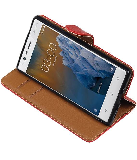 Pull-UP Bookstyle Hoes voor Nokia 3 Rood