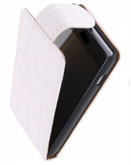 Klassisk krokopræget Flip Taske til Galaxy S5 G900F Hvid