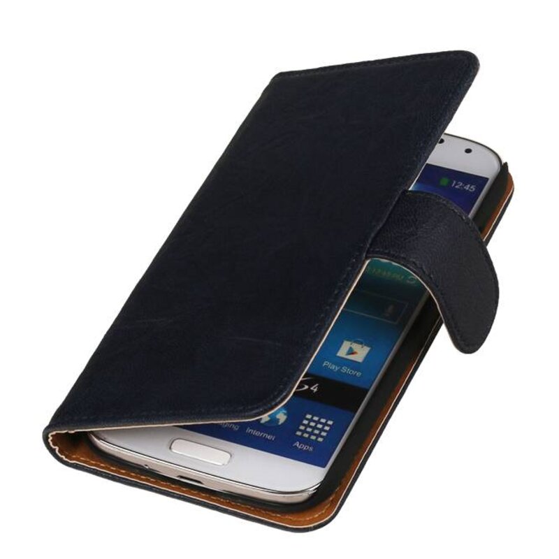 Washed Leer Bookstyle Hoes voor Galaxy Note 2 N7100 D.Blauw
