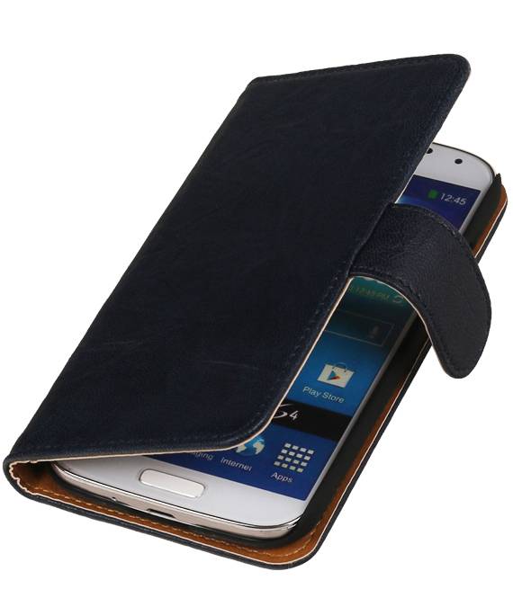Gewaschenem Leder-Buch-Art-Fall für Galaxy Note 2 N7100 d.blauw