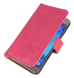 Vasket Læder Book Style Taske til Galaxy J5 J500F Pink