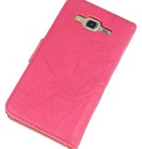 Washed Leer Bookstyle Hoes voor Galaxy J5 J500F Roze