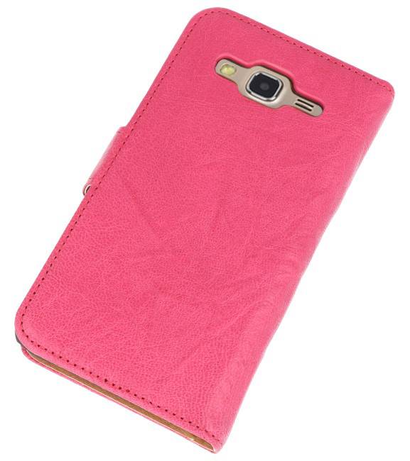 Washed Leer Bookstyle Hoes voor Galaxy J5 J500F Roze